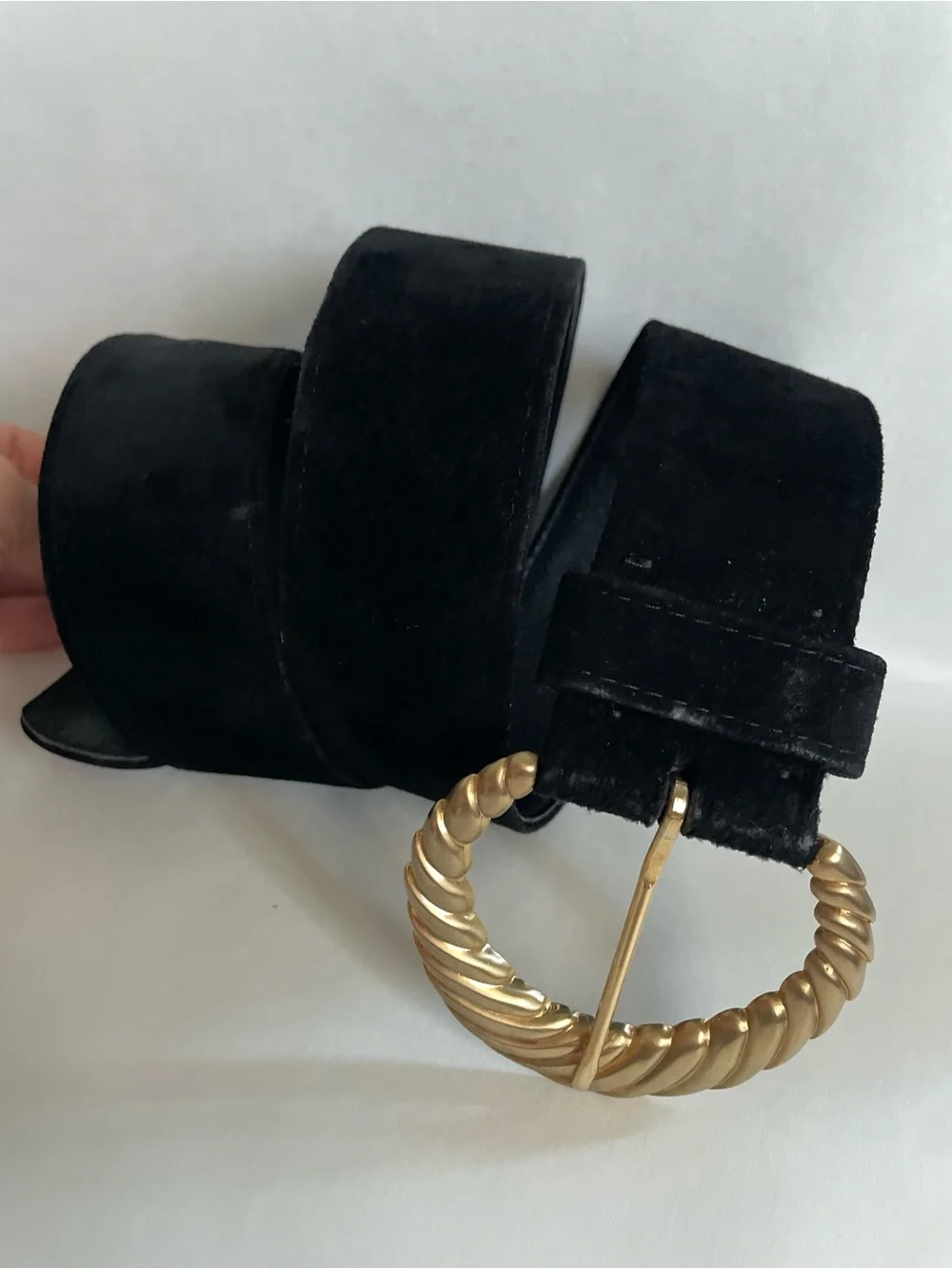 Vintage black suede and gold belt